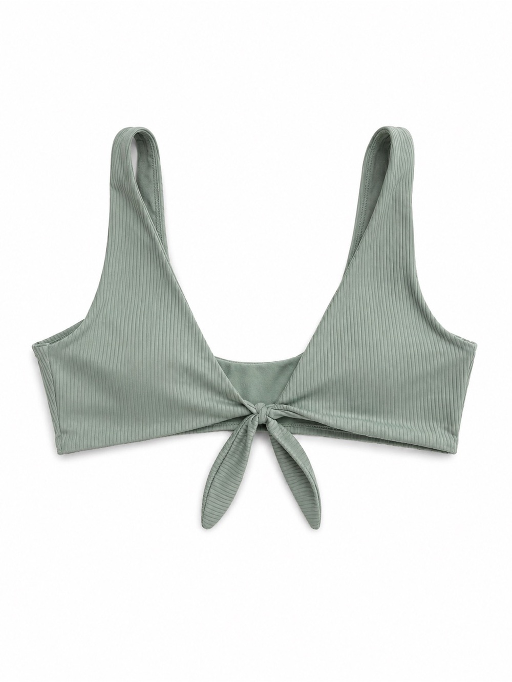 Ribbed Front-Tie Bikini Top in Sage Green